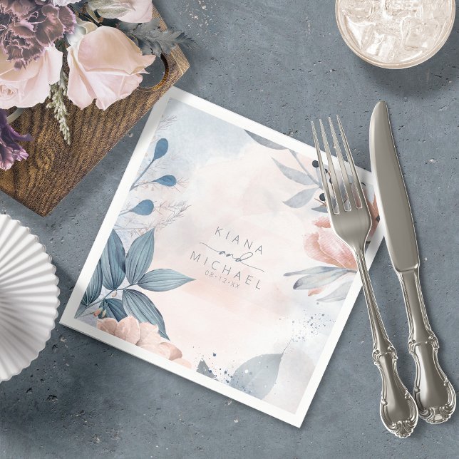 Calligraphy Floral Wedding Dusty Blue ID771 Napkin (Creator Uploaded)