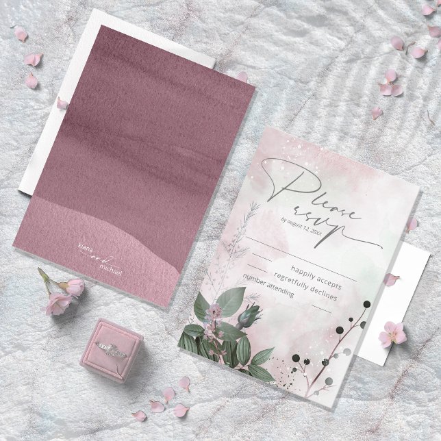 Calligraphy Floral Wedding Mauve ID771 RSVP Card (Creator Uploaded)
