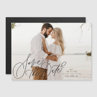Calligraphy Flourish Black Overlay Photo Magnetic Invitation