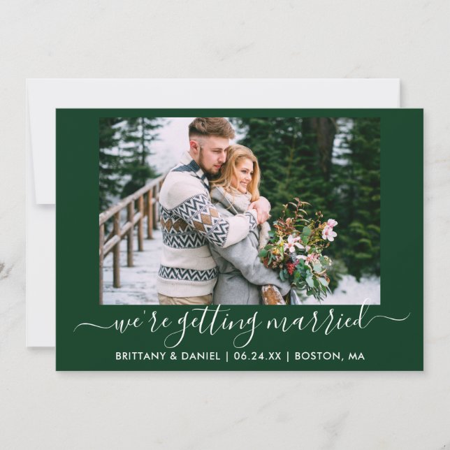 Calligraphy Forest Green Getting Married Save The Date (Front)