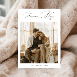 Calligraphy Forever Merry Christmas Newlywed Photo Holiday Card