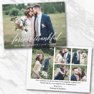 Calligraphy Forever Thankful Wedding 6 Photo Thank You Card