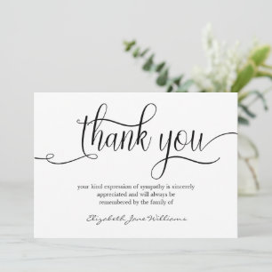Calligraphy funeral thank you Bereavement Card