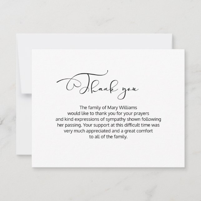 Calligraphy Funeral Thank You Note Card (Front)