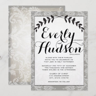 Calligraphy Garland Damask Brown Paper Wedding Invitation