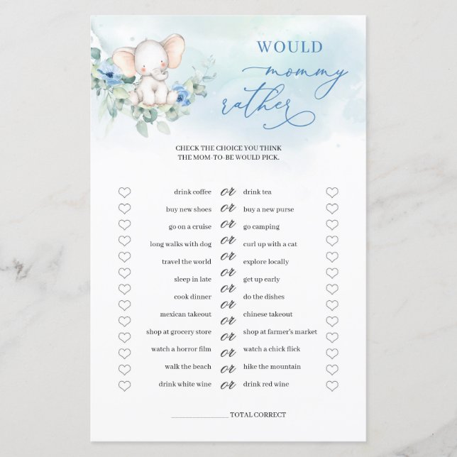 Calligraphy Girl Elephant Would Mummy Rather (Front)