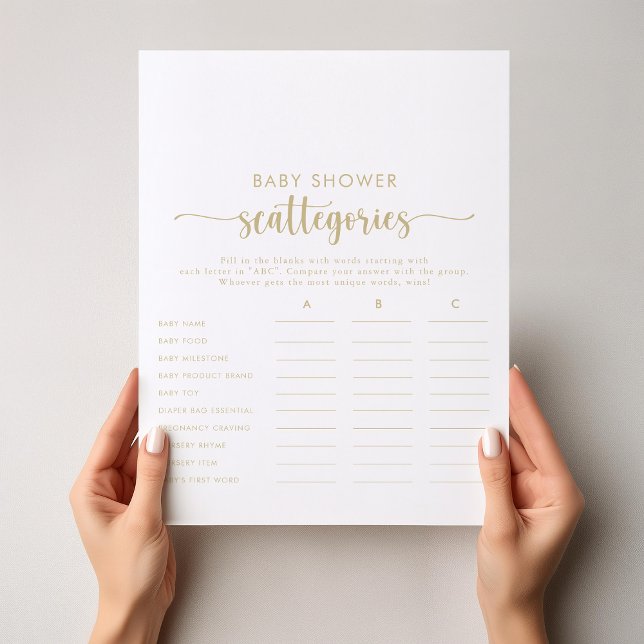 Calligraphy Gold Baby Shower Scattegories Game  (Creator Uploaded)