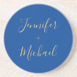 Calligraphy Gold Blue Colour Custom Personal Edit Coaster