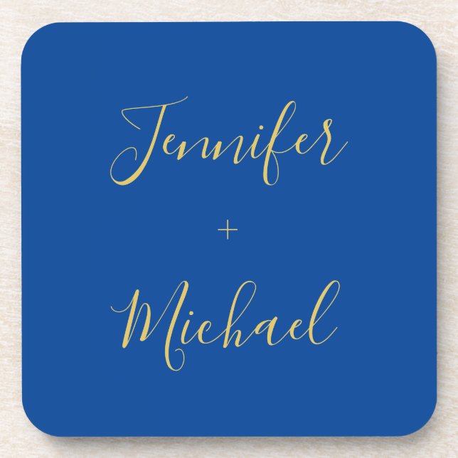 Calligraphy Gold Blue Colour Custom Personal Edit Coaster (Front)