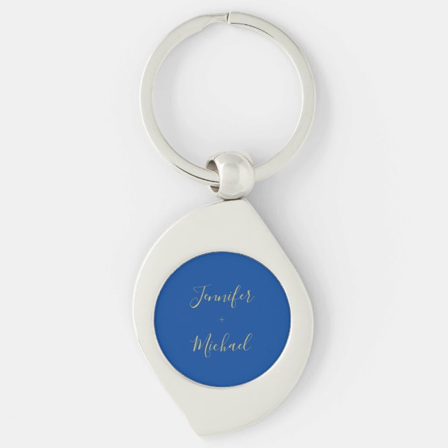 Calligraphy Gold Blue Colour Custom Personal Edit Key Ring (Front)