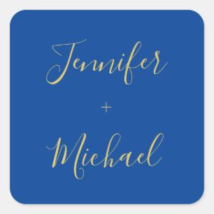 Calligraphy Gold Blue Colour Custom Personal Edit Square Sticker