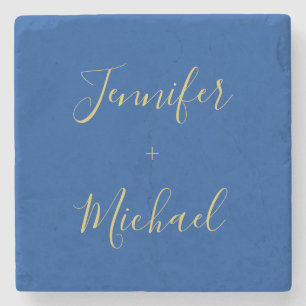 Calligraphy Gold Blue Colour Custom Personal Edit Stone Coaster