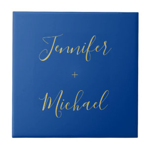 Calligraphy Gold Blue Colour Custom Personal Edit Tile