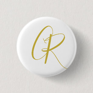 Calligraphy Gold Color Monogram Modern Minimalist 3 Cm Round Badge