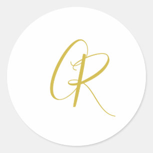 Calligraphy Gold Color Monogram Modern Minimalist  Classic Round Sticker