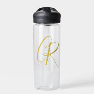 Calligraphy Gold Color Monogram Modern Minimalist  Water Bottle