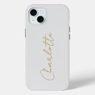 Calligraphy Gold Colour Grey Custom Personal Edit iPhone 15 Mini Case