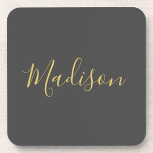Calligraphy Gold Colour Grey Custom Personal Edit Coaster