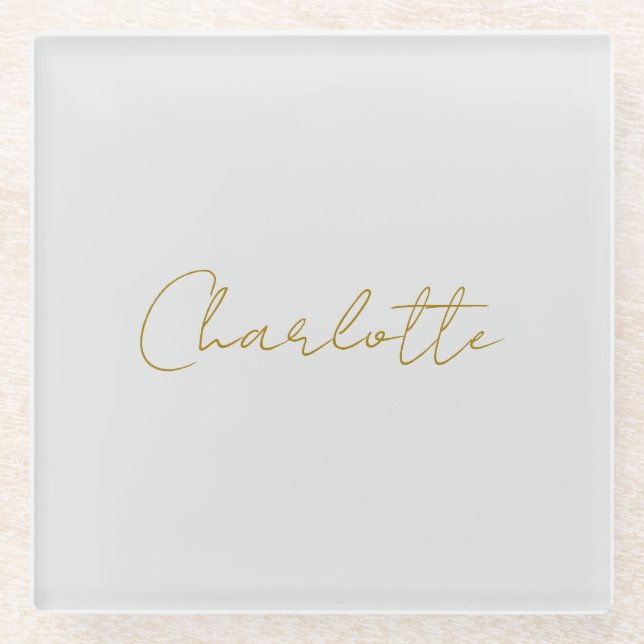 Calligraphy Gold Colour Grey Custom Personal Edit Glass Coaster (Front)