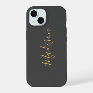Calligraphy Gold Colour Grey Custom Personal Edit iPhone 15 Case