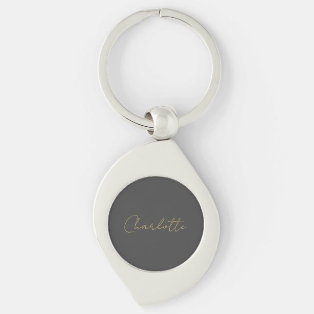 Calligraphy Gold Colour Grey Custom Personal Edit Key Ring (Front)
