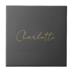 Calligraphy Gold Colour Grey Custom Personal Edit Tile<br><div class="desc">If you are looking for a simple,  legible and minimalist design,  this is for you.</div>