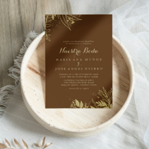 Calligraphy Gold Foliage Nuestra Boda Wedding Invitation