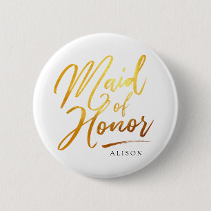 Calligraphy Gold Maid of Honor elegant 6 Cm Round Badge