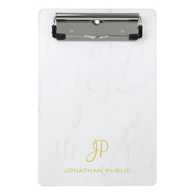 Calligraphy Gold Monogram Professional Marble Chic Mini Clipboard (Front)