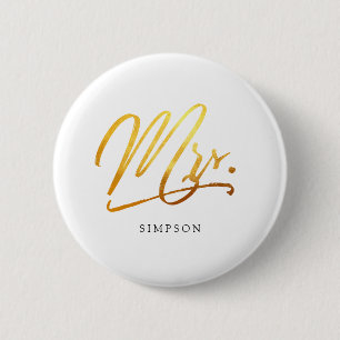Calligraphy Gold Mrs. elegant 6 Cm Round Badge
