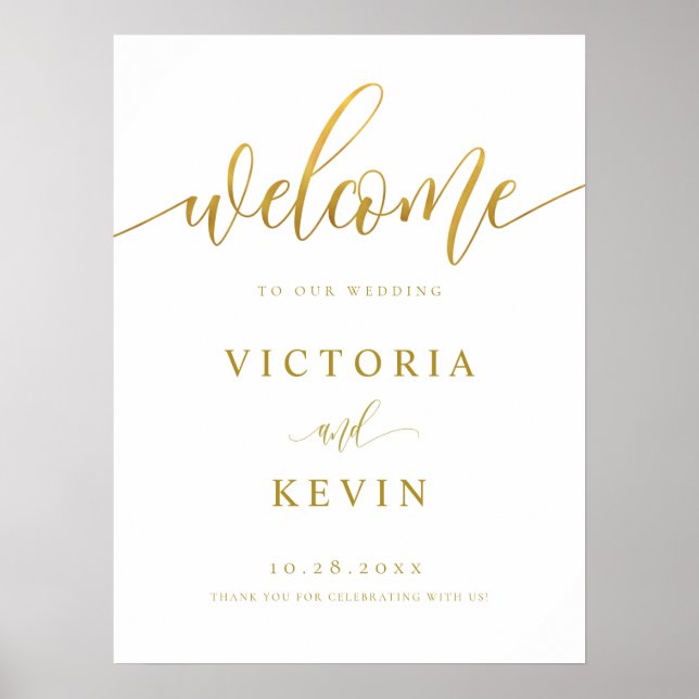 Calligraphy Gold Wedding Welcome Sign (Front)
