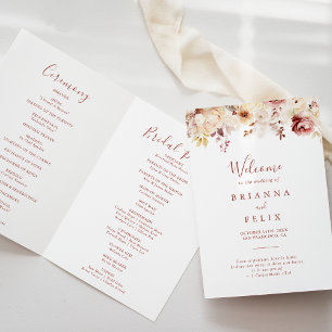 Calligraphy Graceful Floral Folded Wedding Programme