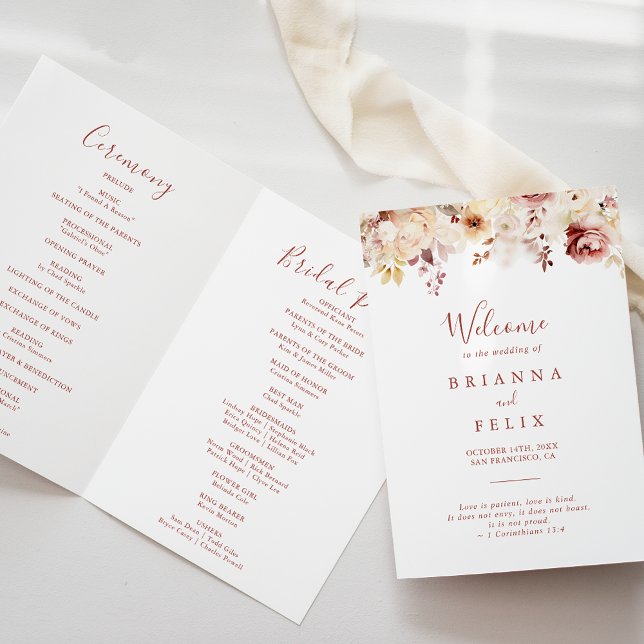 Calligraphy Graceful Floral Folded Wedding Programme (Creator Uploaded)