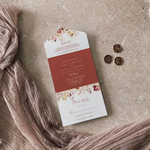 Calligraphy Graceful Floral Wedding All In One Invitation