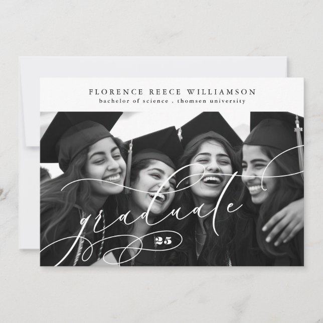 Calligraphy Graduate 2 Photo College Graduation Announcement (Front)