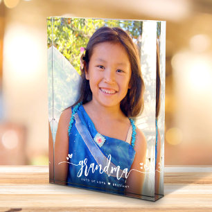 Calligraphy Grandma Heart Custom Name Keepsake Photo Block