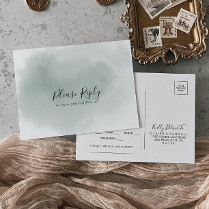 Calligraphy Green and White Menu Choice RSVP  Postcard