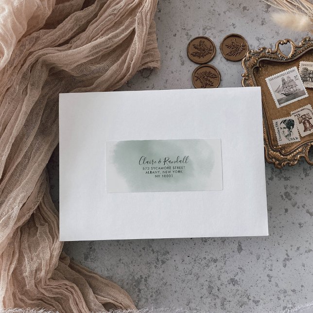 Calligraphy Green and White RSVP Address  Label (Creator Uploaded)