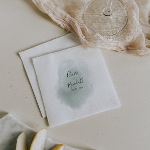 Calligraphy Green and White Wedding Napkins