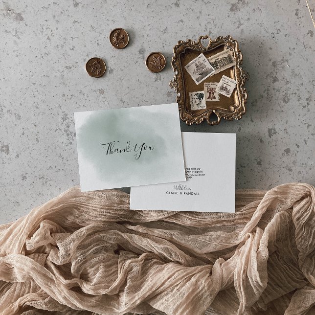 Calligraphy Green and White Wedding   Thank You Card (Creator Uploaded)