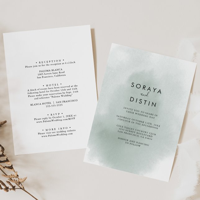 Calligraphy Green Back & Front Formal Wedding  Invitation (Creator Uploaded)