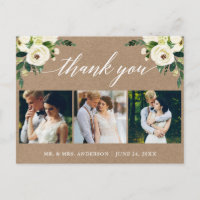 Calligraphy Green Floral Wedding Thank You Kraft