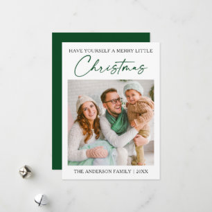 Calligraphy Green Ink Pen Minimalist Photo Holiday Card