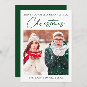 Calligraphy Green Ink Pen Minimalist Photo Holiday Card