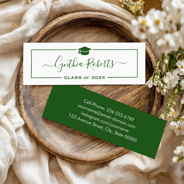  Calligraphy Green Script Graduate Graduation Mini Business Card (Creator Uploaded)
