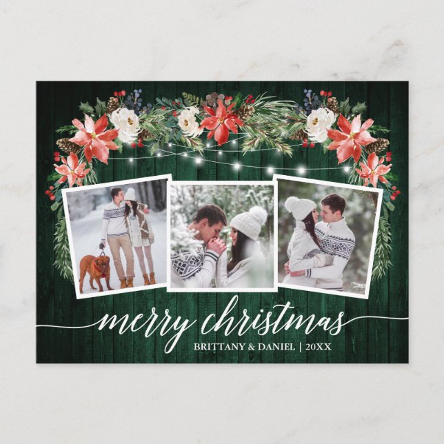 Calligraphy Green Wood 3 Photo Watercolor Floral Postcard (Front)