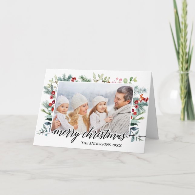 Calligraphy Greenery Christmas Folded Card (Front)