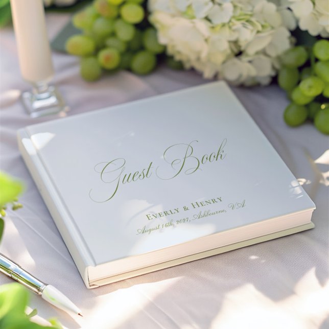 Calligraphy Grey Blue & Sage Green Wedding Guest Book (Calligraphy Light Blue & Sage Green Wedding Guest Book)