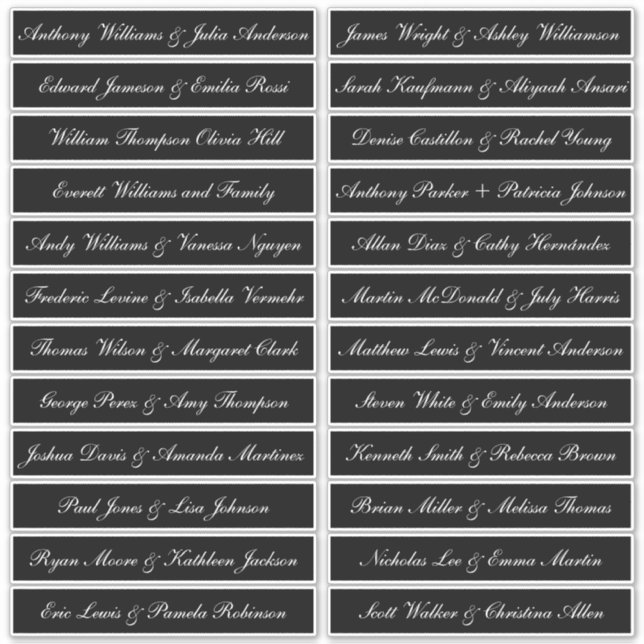 Calligraphy Guest Names Labels Black (Front)