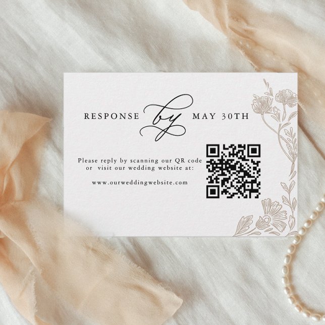 Calligraphy Hand drawn Floral Wedding QR Code Rsvp Card (Creator Uploaded)